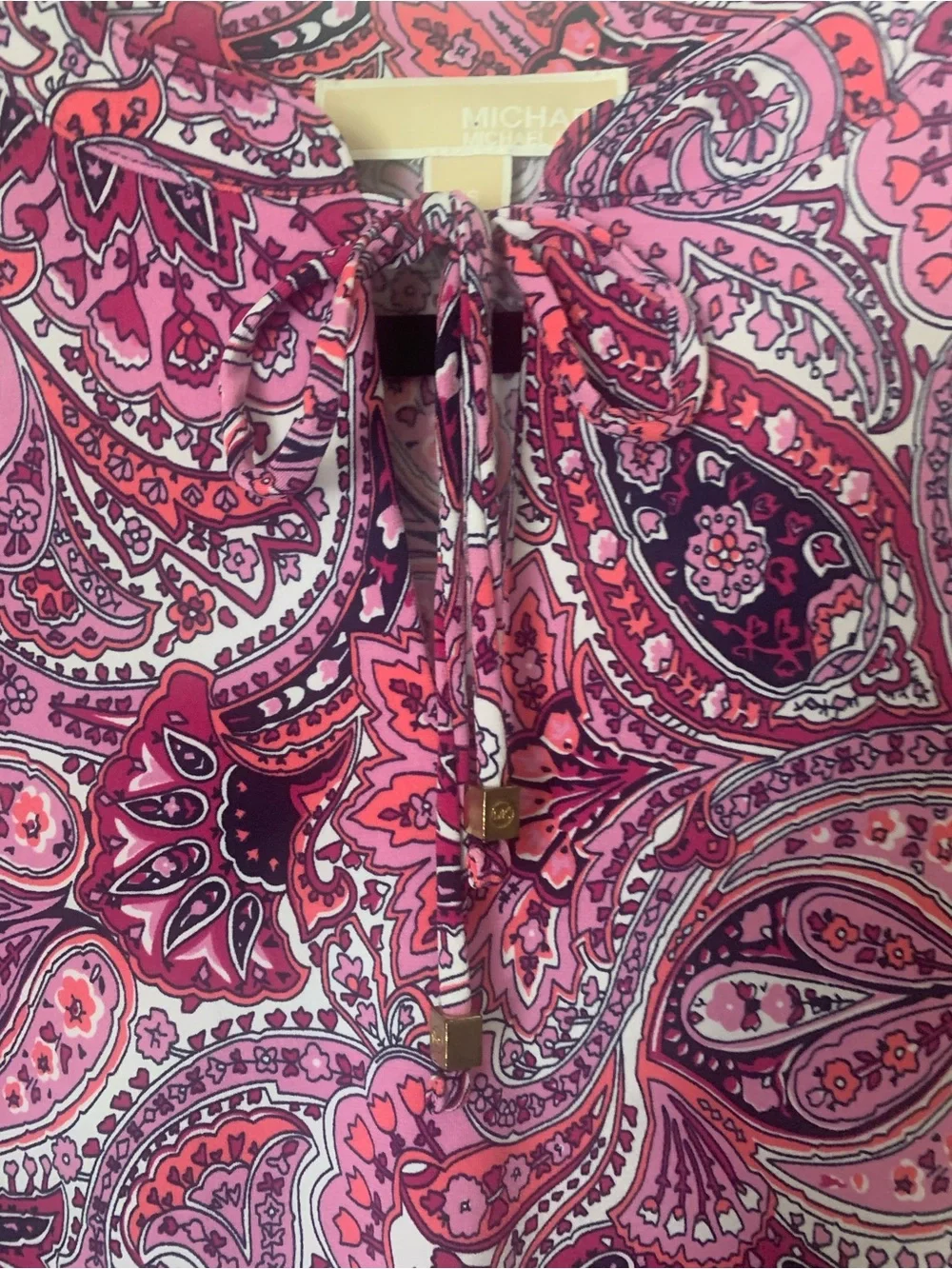 Michael Kors Pink Paisley Tie-Neck Mini Dress Size XS